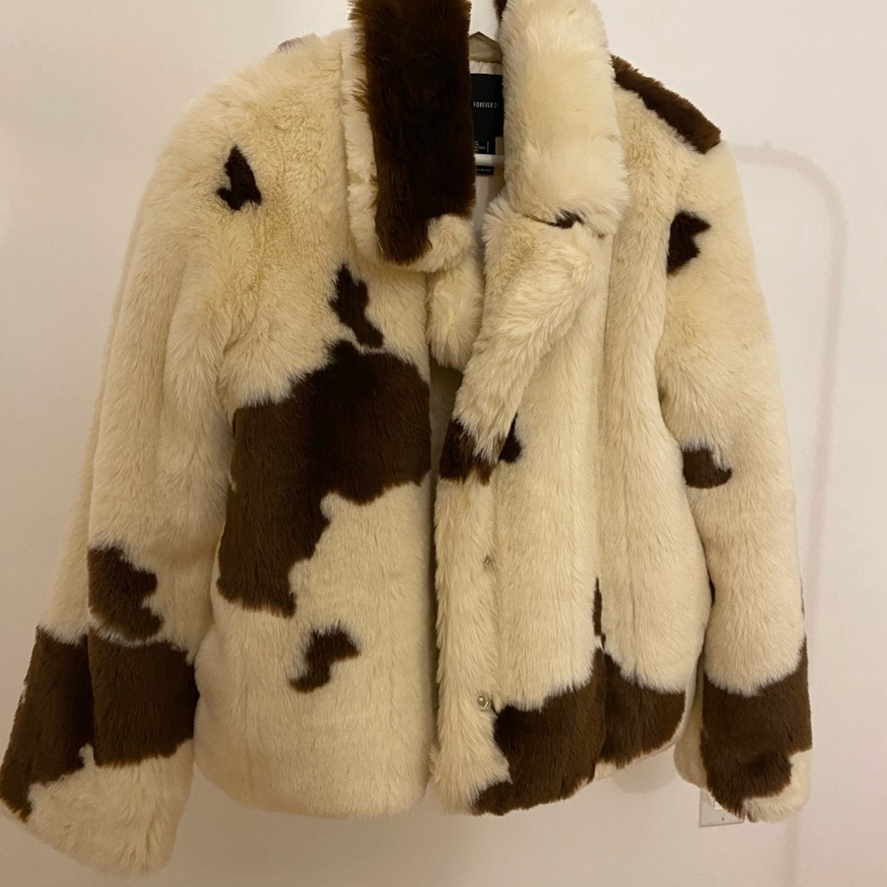 Faux Fur Cow Print Coat